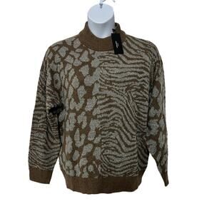 Vero Moda Animal Print Mock Neck Pullover Sweater Brown Grey Size 2X NEW!